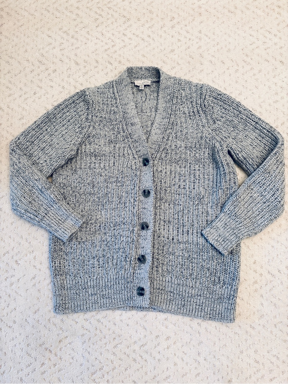 Lucky Brand Heavyweight Cable Knit Cardigan Sweater Size M Grey Cotton